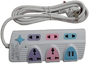 High Quality 984U Power Strip 220V 7 Dual Output Socket 2200W +2 USB Slot 10A Anti-Explosion 100°C Circuit Breaker Protection Switch 3M 100% Copper PVC Wire Black-B0DLCDH6HF