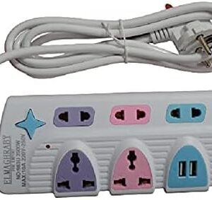 High Quality 984U Power Strip 220V 7 Dual Output Socket 2200W +2 USB Slot 10A Anti-Explosion 100°C Circuit Breaker Protection Switch 3M 100% Copper PVC Wire Black-B0DLCDH6HF
