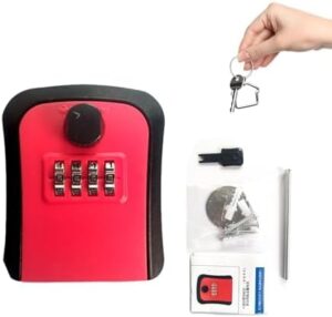 Key Lock Box, 4 Digit Combination Wall Mount Key Storage Lock Box for Outdoor & Indoor 5 Keys Large Capacity for House Spare Keys, Home, School, Office Wall Safe (RED)-B0F1ZQHFSN