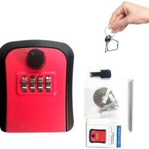 31vykogKQwL._AC_ Key Lock Box, 4 Digit Combination Wall Mount Key Storage Lock Box for Outdoor & Indoor 5 Keys Large Capacity for House Spare Keys, Home, School, Office Wall Safe (RED)-B0F1ZQHFSN
