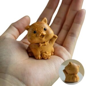 1Pcs Mini Small Wood Carving Zodiac Ornaments Cute Mouse Ox Tiger Rabbit Dragon Snake Animal Decor Office Desktop Decor Kids Gift Home Small Gifts Remain (Small Cat)-B0DZVBDWH9