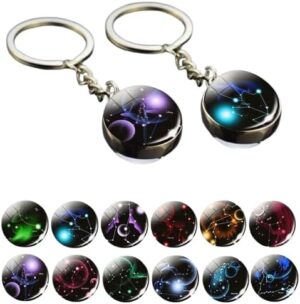 Leo Libra Scorpio 12 Constellation Keychain Glass Ball Pendant Zodiac Sign Keychain Car Key Rings Men Women Birthday Gifts Select your favorite,-B0DZMFWGRY