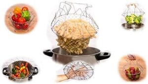Stainless Steel Foldable Steam Rinse Strain Fry French Chef Basket Magic Mesh Basket Strainer Net Kitchen Cooking Tools-B0F1Z5R4WL