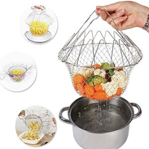 517zuHk6KqL._AC_ Stainless Steel Foldable Steam Rinse Strain Fry French Chef Basket Magic Basket Mesh Basket Strainer Net Kitchen Cooking Tools-B097VZ27H9