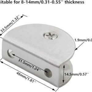 Glass Shelf Bracket, Adjustable Clips, Brushed Finish Flat Surface Stainless Steel, for 8~12mm / 0.31~0.39 Thickness Wooden/Acrylic/Glass Shelf, 2 Pcs (Semicircle) (45mm)-B0DZD5TZG4
