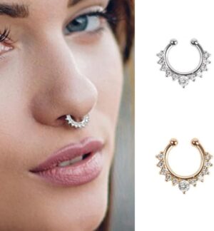New 1 Pc 1 PC Fake Piering Nose Ring for Women Clip Septum Rock Hip Hoop punk Crystal Body Jewelry Fake Perforation Nose Studs-B0F1T9W6BT