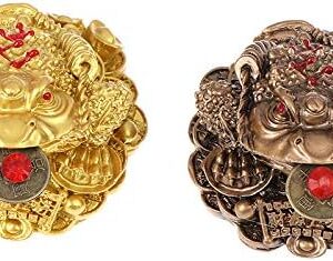 1Pcs Feng Shui Toad Money LUCKY Fortune Wealth Chinese Golden Frog Toad Coin Home Office Decoration Lucky Gifts Tabletop Ornaments (BZ Style1)-B0CLH7HN9V
