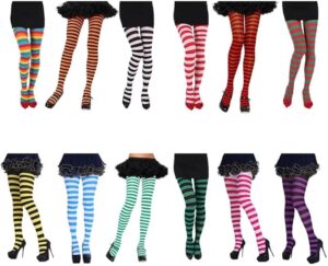 Skin, (One Size Recommended Weight:40kg-75kg) - Christmas Halloween Contrast Color Stripe Pantyhose High Waist (Black and white stripe 2 legs)-B0F18BQBKV