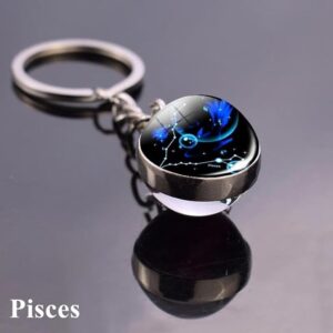 Leo Libra Scorpio 12 Constellation Keychain Glass Ball Pendant Zodiac Sign Keychain Car Key Rings Men Women Birthday Gifts Select your favorite,-B0DZMFWGRY