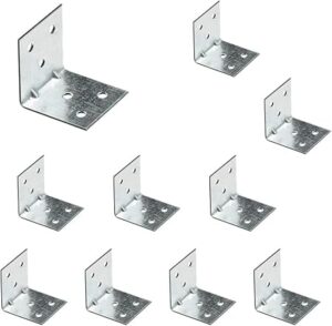 Corner Brackets Wood Connectors - Pack of 10Pcs (2.3 x 2.30 Cm ) Heavy Duty Reinforced Braces, Shaped Angle Connector with Beading, Timber Joining Fixing Connector, Galvanised Steel Metal Sheet-B0CXF3RQXY