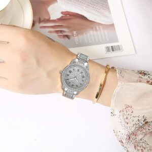 [ 1pcs -Rose Gold] Hot Fashion Women Luxury Diamond Watches Bracelet Ladies Quartz Watch Rose Gold, Silver, Golden as shown Womens Wristwatch Shiny Crystal Reloj Mujer-B0DZ9NLQQ9
