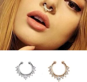 New 1 Pc 1 PC Fake Piering Nose Ring for Women Clip Septum Rock Hip Hoop punk Crystal Body Jewelry Fake Perforation Nose Studs-B0F1T9W6BT