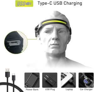Head Torch,COB 2LED Induction Headlights,USB Rechargeable Headlamp ​with 5 Modes, Bright IPX6 Waterproof Camping Lights for Adults, Lightweight Head Lamp Flashlight for Running, Fishing