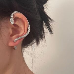 1pair Niche Personality Entangled Snake Piercing Earnail Hip Hop Dark Style Animal Ear Hanging Jewelry Golden Or Silver-B0DQHNNVKV