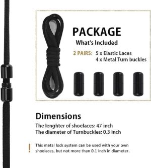 Long Life Elastic No Tie Shoe Laces For Adults,Kids,Elderly,System With Elastic Shoe Laces(2 Pairs), 02-black, X-Large-B0CCV2DRGB