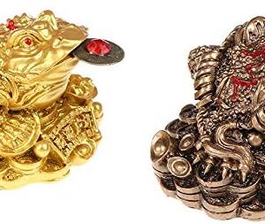 1Pcs Feng Shui Toad Money LUCKY Fortune Wealth Chinese Golden Frog Toad Coin Home Office Decoration Lucky Gifts Tabletop Ornaments (BZ Style1)-B0CLH7HN9V