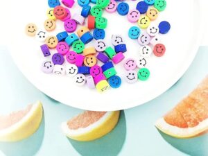 616Jg6PFsyL._AC_SX569_ 100 Pcs Mixed Colors Polymer Clay Smiley Face Spacer Beads, Assorted Happy Face Slice Beads for Women Girls Jewelry Making Handmade DIY Bracelet Necklace Hair Clip (Round Smiley)-B0F1DHVV4N
