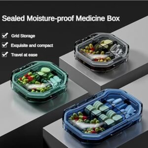 [1Pcs - Random Color ] 4/6 Grids Portable Pill Cases Organizer Container for Tablets Travel Pill Box with Seal Ring Sealed Organizer Container (Green, 6 grids)-B0F1F2G2M3