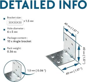 Corner Brackets Wood Connectors - Pack of 10Pcs (2.3 x 2.30 Cm ) Heavy Duty Reinforced Braces, Shaped Angle Connector with Beading, Timber Joining Fixing Connector, Galvanised Steel Metal Sheet-B0CXF3RQXY