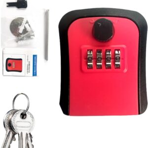 61FU-qxWg9L._AC_SL1382_ Key Lock Box, 4 Digit Combination Wall Mount Key Storage Lock Box for Outdoor & Indoor 5 Keys Large Capacity for House Spare Keys, Home, School, Office Wall Safe (RED)-B0F1ZQHFSN