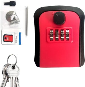 Key Lock Box, 4 Digit Combination Wall Mount Key Storage Lock Box for Outdoor & Indoor 5 Keys Large Capacity for House Spare Keys, Home, School, Office Wall Safe (RED)-B0F1ZQHFSN