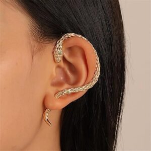 1pair Niche Personality Entangled Snake Piercing Earnail Hip Hop Dark Style Animal Ear Hanging Jewelry Golden Or Silver-B0DQHNNVKV