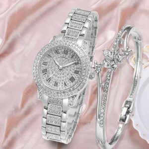[ 1pcs -Rose Gold] Hot Fashion Women Luxury Diamond Watches Bracelet Ladies Quartz Watch Rose Gold, Silver, Golden as shown Womens Wristwatch Shiny Crystal Reloj Mujer-B0DZ9NLQQ9