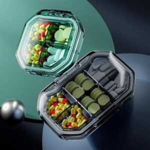 [1Pcs - Random Color ] 4/6 Grids Portable Pill Cases Organizer Container for Tablets Travel Pill Box with Seal Ring Sealed Organizer Container (Green, 4 grids)-B0F1DZRWKG