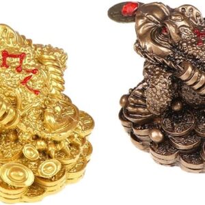 1Pcs Feng Shui Toad Money LUCKY Fortune Wealth Chinese Golden Frog Toad Coin Home Office Decoration Lucky Gifts Tabletop Ornaments (BZ Style1)-B0CLH7HN9V