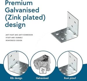 Corner Brackets Wood Connectors - Pack of 10Pcs (2.3 x 2.30 Cm ) Heavy Duty Reinforced Braces, Shaped Angle Connector with Beading, Timber Joining Fixing Connector, Galvanised Steel Metal Sheet-B0CXF3RQXY