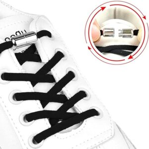 مجموعة اربطة حذاء استك بدون ربط للاطفال والبالغين وكبار السن، زوجان من اربطة حذاء جري بتصميم استك بدون ربط قابلة للتعديل بابازيم معدنية، مريحة وقابلة للتمدد تناسب جميع انواع الاحذية, أبيض-B0953BGGH6