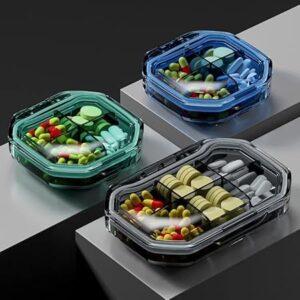 [1Pcs - Random Color ] 4/6 Grids Portable Pill Cases Organizer Container for Tablets Travel Pill Box with Seal Ring Sealed Organizer Container (Green, 4 grids)-B0F1DZRWKG