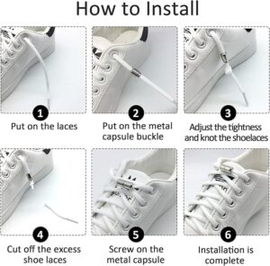مجموعة اربطة حذاء استك بدون ربط للاطفال والبالغين وكبار السن، زوجان من اربطة حذاء جري بتصميم استك بدون ربط قابلة للتعديل بابازيم معدنية، مريحة وقابلة للتمدد تناسب جميع انواع الاحذية, أبيض-B0953BGGH6