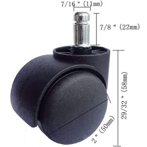 Office Chair Caster Wheel 2 Inch Universal Standard Size Computer Gaming Chair Caster Wheels Replacement Set of 5 (Black)-B0F1M5MQJG