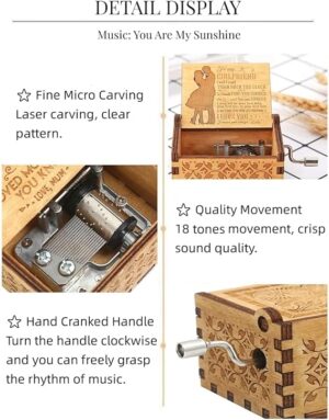Husband to Wife Music Box U R My Sunshine Tune Wood Laser Engraved Vintage Hand Cranked Musical Boxes Unique for Wife Love from Husband on Valentine's Day/Wedding Day/Anniversary CH01-B0DZV5W68S