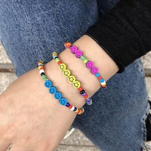 71WKQJPxOuL._AC_SX569_ 100 Pcs Mixed Colors Polymer Clay Smiley Face Spacer Beads, Assorted Happy Face Slice Beads for Women Girls Jewelry Making Handmade DIY Bracelet Necklace Hair Clip (Round Smiley)-B0F1DHVV4N