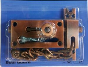 [1 Pcs] [Dark Brwon X Gold ] Door Chain Lock, Steel Slide Bolt Latch Safety Door Lock with Anti-Theft Chain and Spring Lock (Gold)-B0CM191XVP