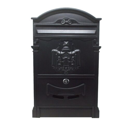 MySouq-Store High Qualty Antique Letterbox, 255 x 90 x 520 mm, English-Style Wall-Mount Mailbox, Cast Aluminum, for DIN A4 Letters, with Roof, Black-B0DYYVYJ1M