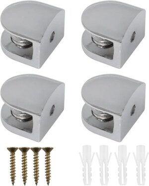 4 Pcs Glass Shelf Brackets-Duckbill Clip Shelf Bracket, Adjustable Zinc Alloy Clip Shelf Clamp for Kitchen Table Shelves-Wall Mount GlassHinge for 5-9mm ShelfGlass with screws-B0DZF94L77