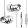 [ 1 Pcs - White XSilver ] Metal Wired Super Bass Earbud 3.5mm Built-in Microphone Hand Free Noise Reduction Gaming Universal Headset Sport Earphone-B0DZJ23HSS