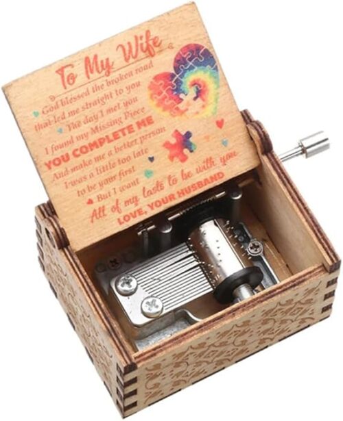 MySouq-Store Husband to Wife Music Box U R My Sunshine Tune Wood Laser Engraved Vintage Hand Cranked Musical Boxes Unique for Wife Love from Husband on Valentine's Day/Wedding Day/Anniversary CH01-B0DZV5W68S