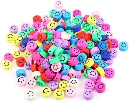 MySouqEg Store 100 Pcs Mixed Colors Polymer Clay Smiley Face Spacer Beads, Assorted Happy Face Slice Beads for Women Girls Jewelry Making Handmade DIY Bracelet Necklace Hair Clip (Round Smiley)-B0F1DHVV4N