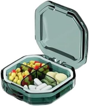 [1Pcs - Random Color ] 4/6 Grids Portable Pill Cases Organizer Container for Tablets Travel Pill Box with Seal Ring Sealed Organizer Container (Green, 4 grids)-B0F1DZRWKG