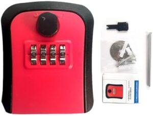 Key Lock Box, 4 Digit Combination Wall Mount Key Storage Lock Box for Outdoor & Indoor 5 Keys Large Capacity for House Spare Keys, Home, School, Office Wall Safe (RED)-B0F1ZQHFSN