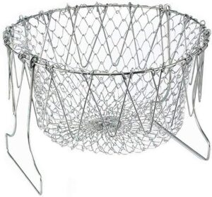 Stainless Steel Foldable Steam Rinse Strain Fry French Chef Basket Magic Mesh Basket Strainer Net Kitchen Cooking Tools-B0F1Z5R4WL