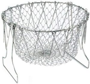 Stainless Steel Foldable Steam Rinse Strain Fry French Chef Basket Magic Basket Mesh Basket Strainer Net Kitchen Cooking Tools-B097VZ27H9