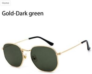 [Gold-Dark green]Retro Square Sunglasses for Men/Women Fashion Small Frame Polygon Sun Glasses Vintage Metal Outdoor Driving Eyewear-B0CDNQVPM5