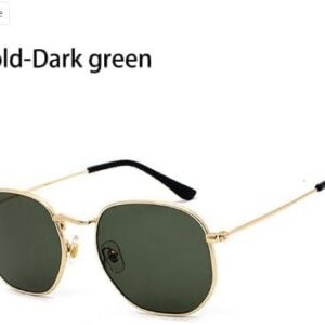 [Gold-Dark green]Retro Square Sunglasses for Men/Women Fashion Small Frame Polygon Sun Glasses Vintage Metal Outdoor Driving Eyewear-B0CDNQVPM5