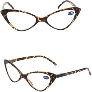 Women Cat Eye Reading Glasses Anti Blue Light Magnifying Computer Glasses Clear Lens Black Leopard Frame Plus Reading Glasses + Fantastic Glasses case-B0DPXYR2YZ
