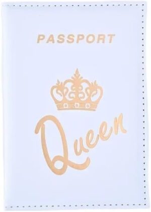 1Pcs Crown Print PU Passport Covers Passport Protector Passport Holder Flight Ticket Holder ID Credit Card Holder Travel Accessories (Queen, Light Blue)-B0DS6L699X